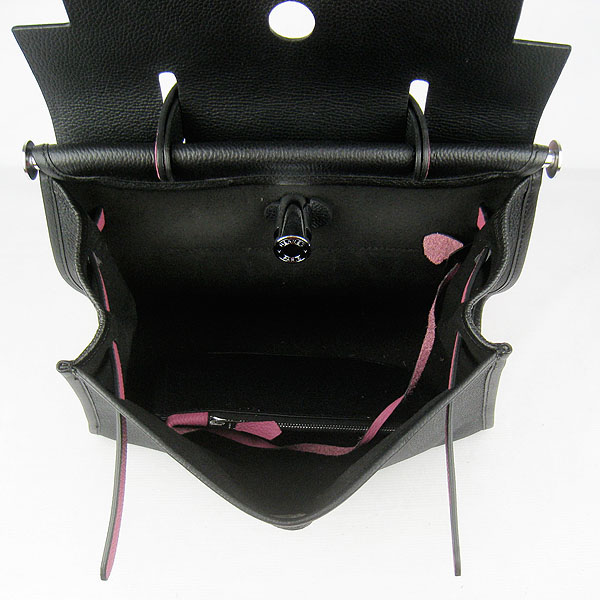 7A Replica Hermes Black/Peach Kelly 32cm Togo Leather Bag 60667